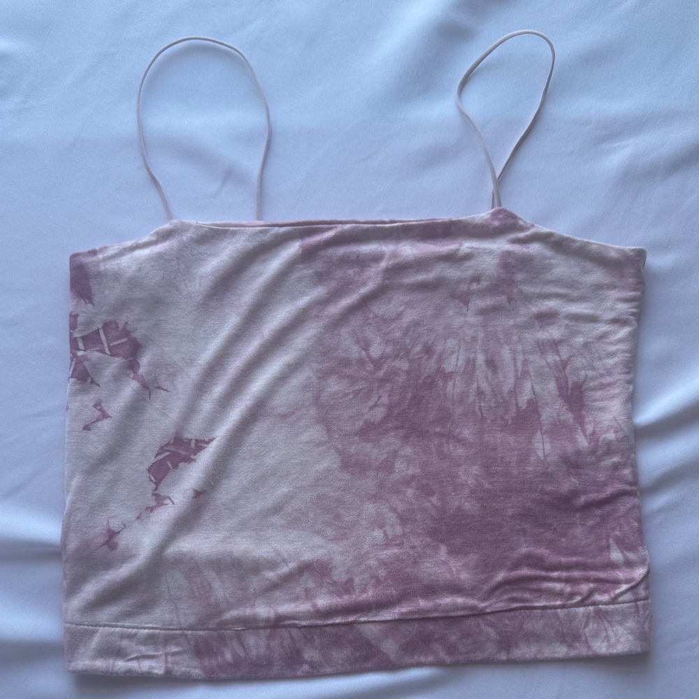 American Eagle Women's Pink Tie-Dye Spaghetti Strap Top